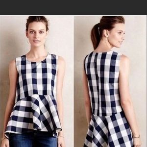 HD in Paris by Anthropology blue and white check gingham Peplum top